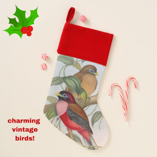 Colorful Vintage Red Bird Illustration Christmas Christmas Stocking
