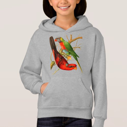 Colorful Vintage Red  Green Parrots Illustration Hoodie