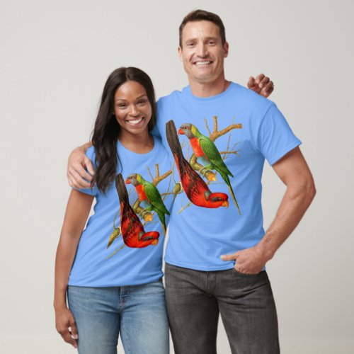 Colorful Vintage Red  Green Parrots Illustration T_Shirt