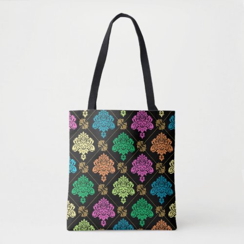 Colorful Vintage Retro Arc Deco Damask Victorian  Tote Bag