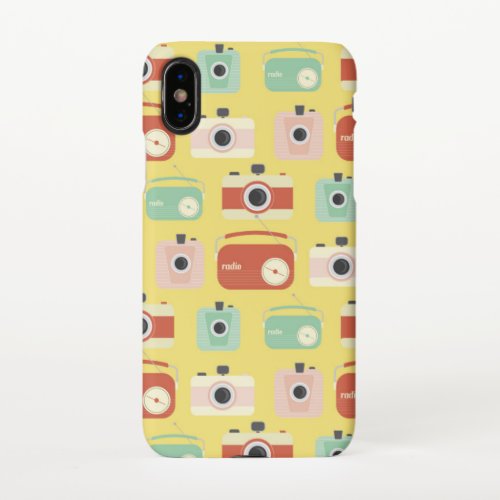Colorful Vintage Retro Camera and Radio Pattern iPhone XS Case