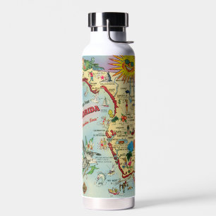 Colorful Vintage Retro Florida Map Water Bottle