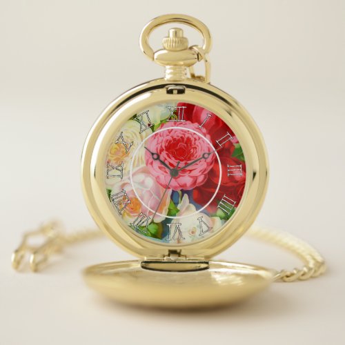 colorful vintage roses  pocket watch