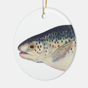 Colorful vintage salmon illustration ceramic ornament