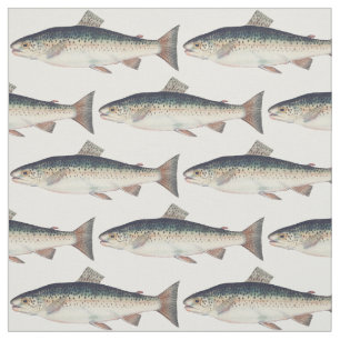 Colorful vintage salmon illustration fabric