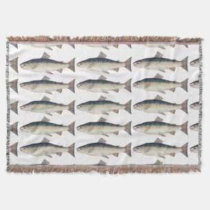 Colorful vintage salmon illustration throw blanket