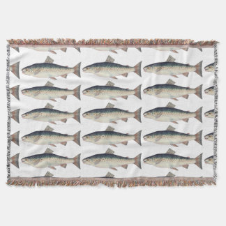 Colorful vintage salmon illustration throw blanket