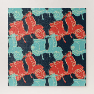 Colorful Vintage Scooter Illustration Jigsaw Puzzle