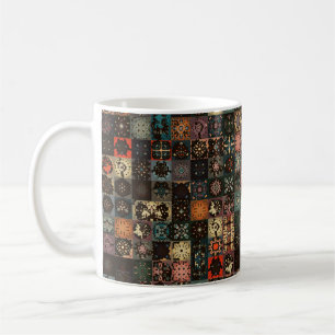 Colorful vintage seamless pattern with floral and coffee mug
