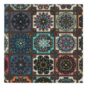 Colorful vintage seamless pattern with floral and faux canvas print