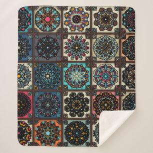Colorful vintage seamless pattern with floral and sherpa blanket