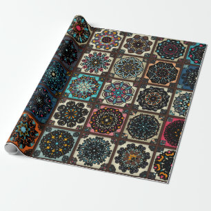 Colorful vintage seamless pattern with floral and wrapping paper