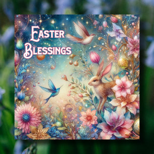 Colorful Vintage Spring Meadow Easter Blessings Holiday Card