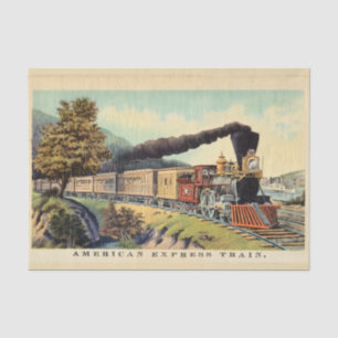 Colorful Vintage Steam Train Art, Postcard Tissue Paper