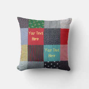 colorful vintage style cottagecore patchwork throw pillow