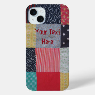 colorful vintage style patchwork fabric iPhone 15 plus case