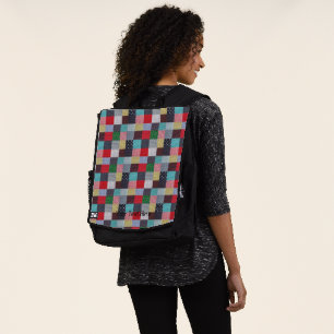 colorful vintage style patchwork fabric squares backpack