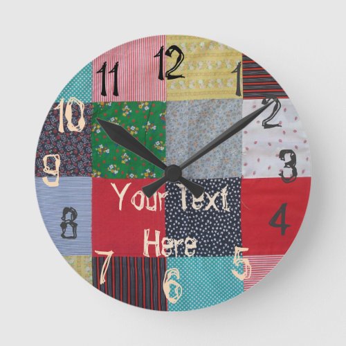 colorful vintage style patchwork fabric squares round clock