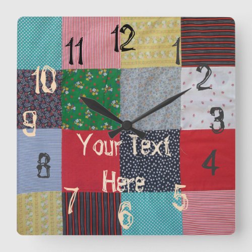 colorful vintage style patchwork fabric squares square wall clock