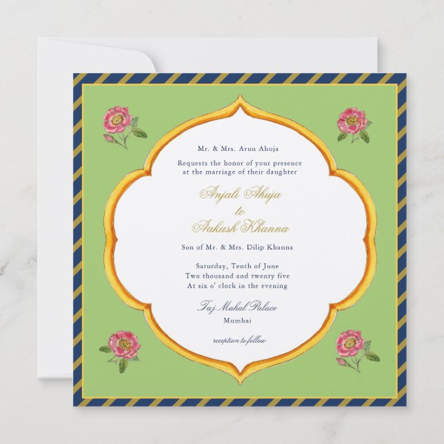 Colorful Vintage style Peacock Indian wedding Invi Invitation (Back)