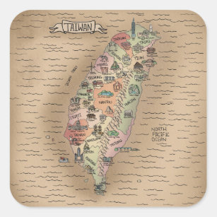 Colorful Vintage Taiwan Map Square Sticker