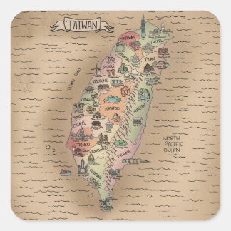 Colorful Vintage Taiwan Map Square Sticker