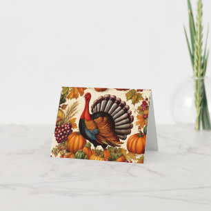 Colorful Vintage Thanksgiving Harvest and Turkey Card