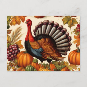 Colorful Vintage Thanksgiving Harvest and Turkey Holiday Postcard