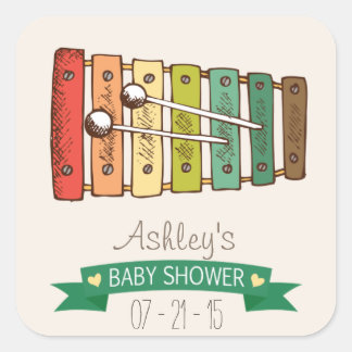 Colorful Vintage Toy Xylophone Baby Shower Square Sticker
