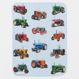 Colorful Vintage Tractor Blanket - blue