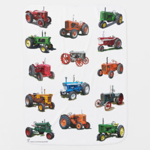 Colorful Vintage Tractor Blanket - white