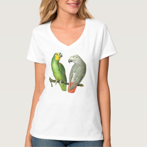 Colorful Vintage Tropical Parrots illustration T_Shirt