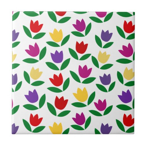 Colorful Vintage Tulip Flower Pattern Ceramic Tile