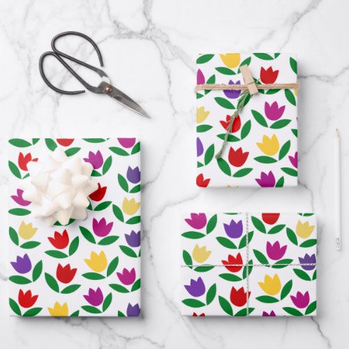 Colorful Vintage Tulip Flower Pattern Wrapping Paper Sheets