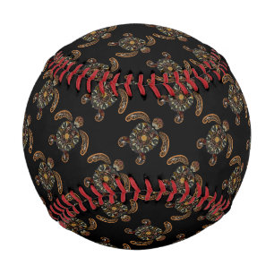 Colorful vintage turtle design baseball