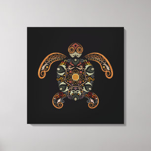 Colorful vintage turtle design canvas print