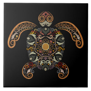 Colorful vintage turtle design ceramic tile