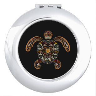 Colorful vintage turtle design compact mirror