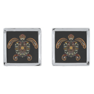 Colorful vintage turtle design cufflinks