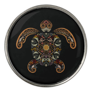 Colorful vintage turtle design golf ball marker