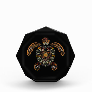 Colorful vintage turtle design gunmetal finish mon acrylic award