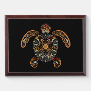 Colorful vintage turtle design gunmetal finish mon award plaque