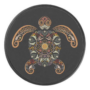 Colorful vintage turtle design gunmetal finish mon hockey puck