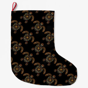 Colorful vintage turtle design large christmas stocking