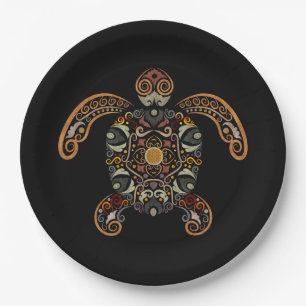 Colorful vintage turtle design paper plates