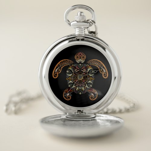 Colorful vintage turtle design pocket watch