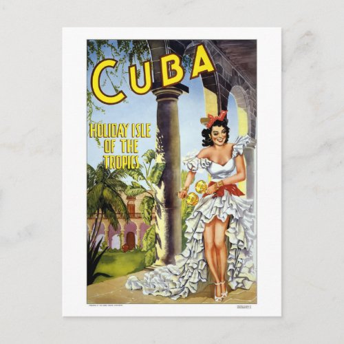 Colorful Vintage Visit Cuba Dancer Postcard