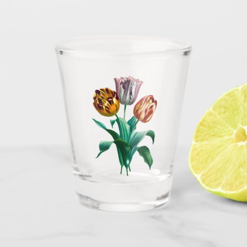 Colorful Vintage Watercolor Tulip Flowers Bouquet Shot Glass