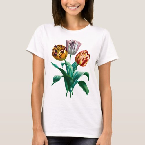 Colorful Vintage Watercolor Tulip Flowers Bouquet T_Shirt