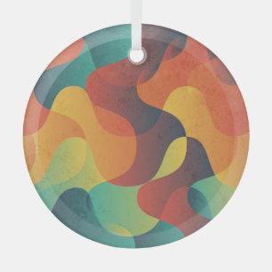 Colorful vintage wave abstract pattern glass ornament
